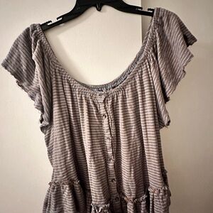 BDG Urban Outfitters striped baby blue and brown raw hem blouse